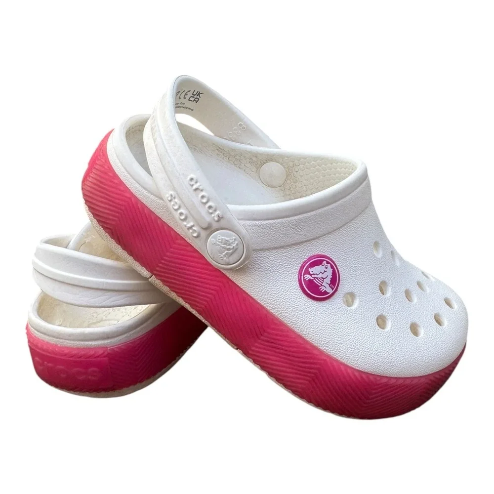 Crocs Kids Classic Cutie Clog‎ White Pink Platform Sandals Toddler Size 8